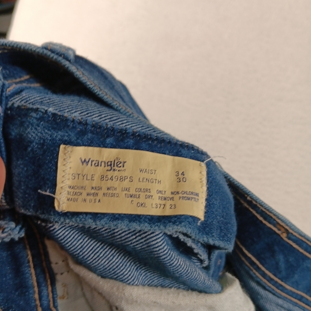 Vintage 70s Wrangler Jeans Mens 34x30 (31x29) Blue Denim Straight Cowboy Rodeo - Picture 2 of 11